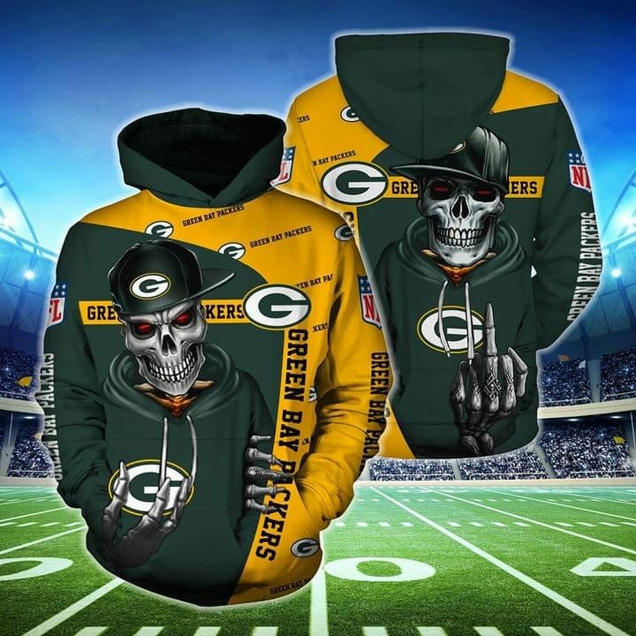 Green Bay Packers Hiphop Skeleton Fan 3D T Shirt Hoodie Sweater Model 2467