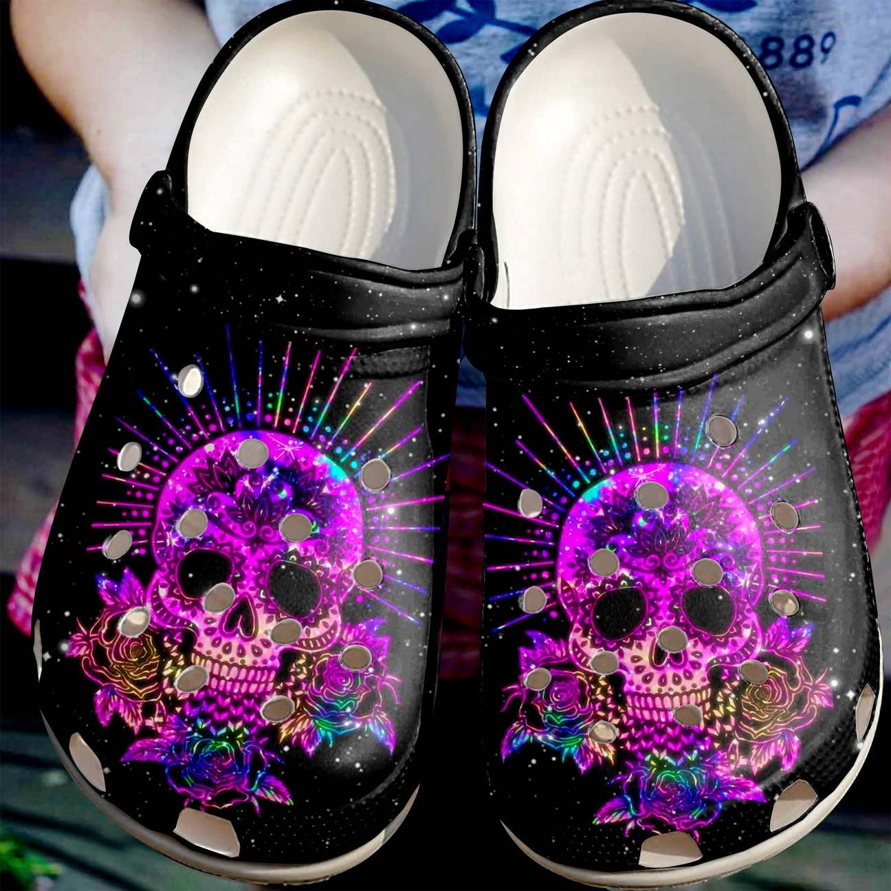 Skull Personalized Clog, Custom Name, Text, Color, Number Fashion Style For Women, Men, Kid, Print 3D Skull Galaxy