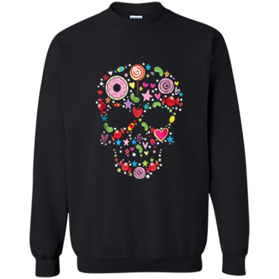 Candy Skull  – Day of the Dead Halloween Tee Printed Crewneck Pullover Sweatshirt