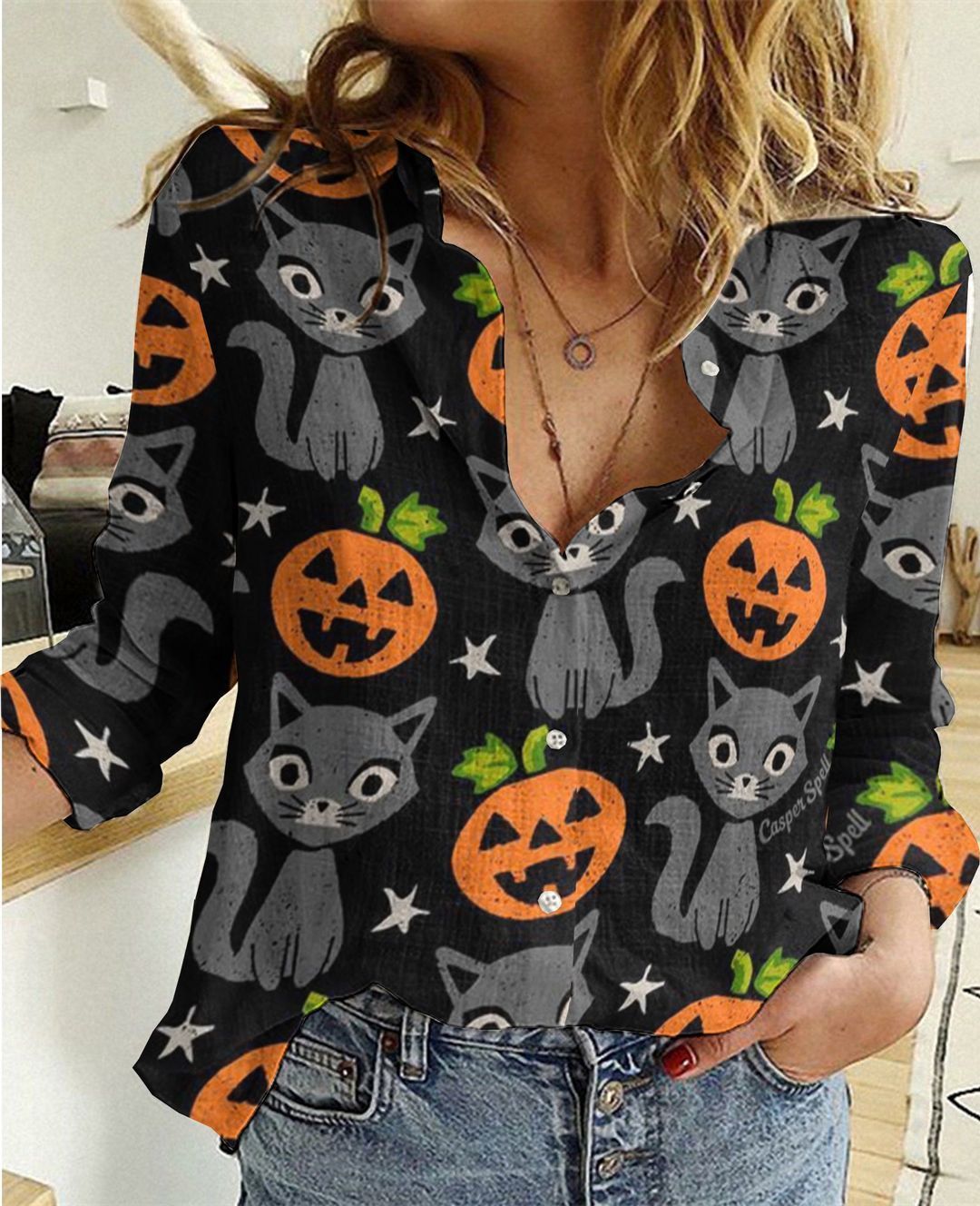 [CityBarks] [Linen Shirt] Love Cat Halloween -ZCL165