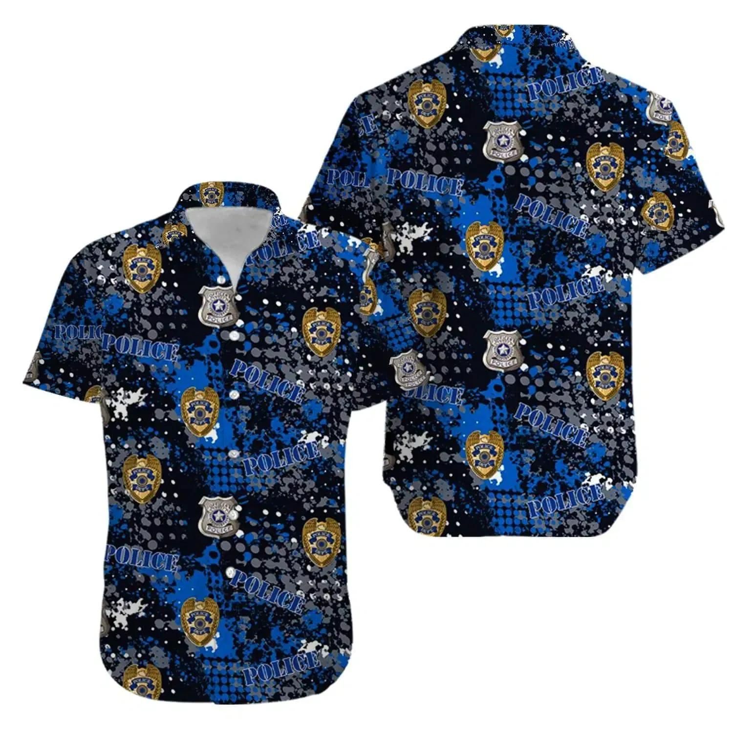 Us Police Aloha Hawaiian Shirt Colorful Short Sleeve Summer Beach Casual Shirt For Men And Women