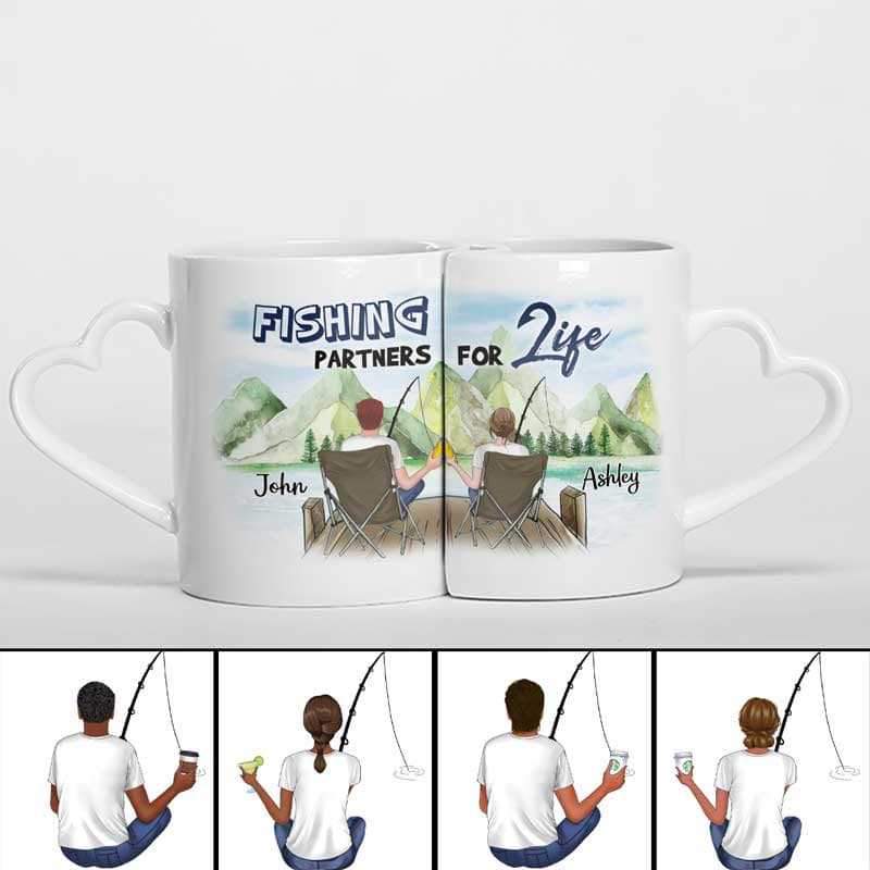 Fishing Couple Personalized Heart Shaped Mug