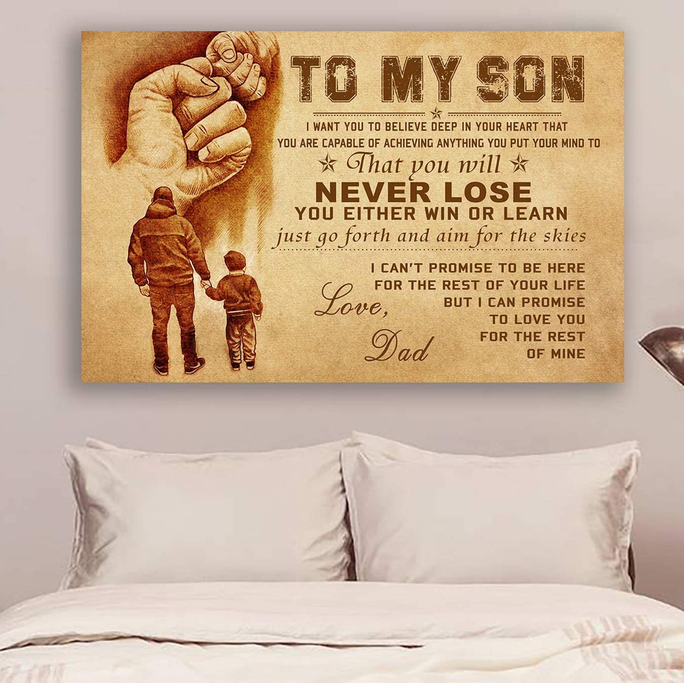 Poster for Room Aesthetic -Command Strips Wall Decor – Hn143 Family Poster – Dad to Son – Never Lose