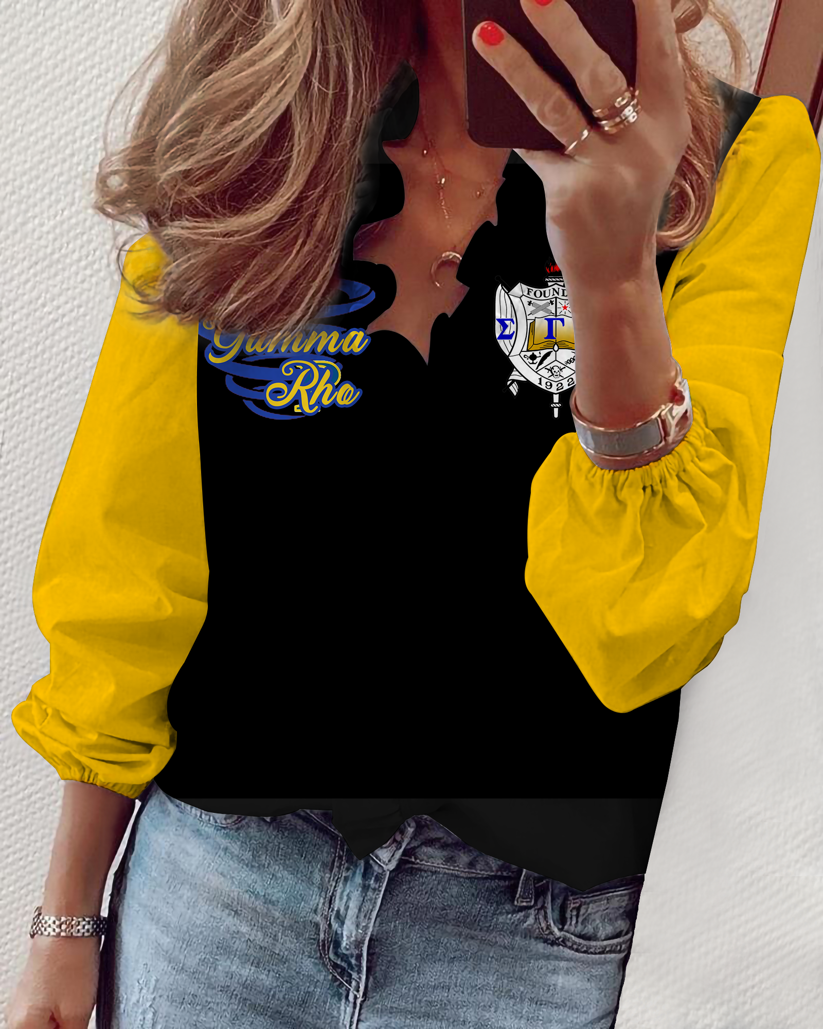 Sigma Gamma Rho V-Neck Long Sleeve Lace Shirt 03