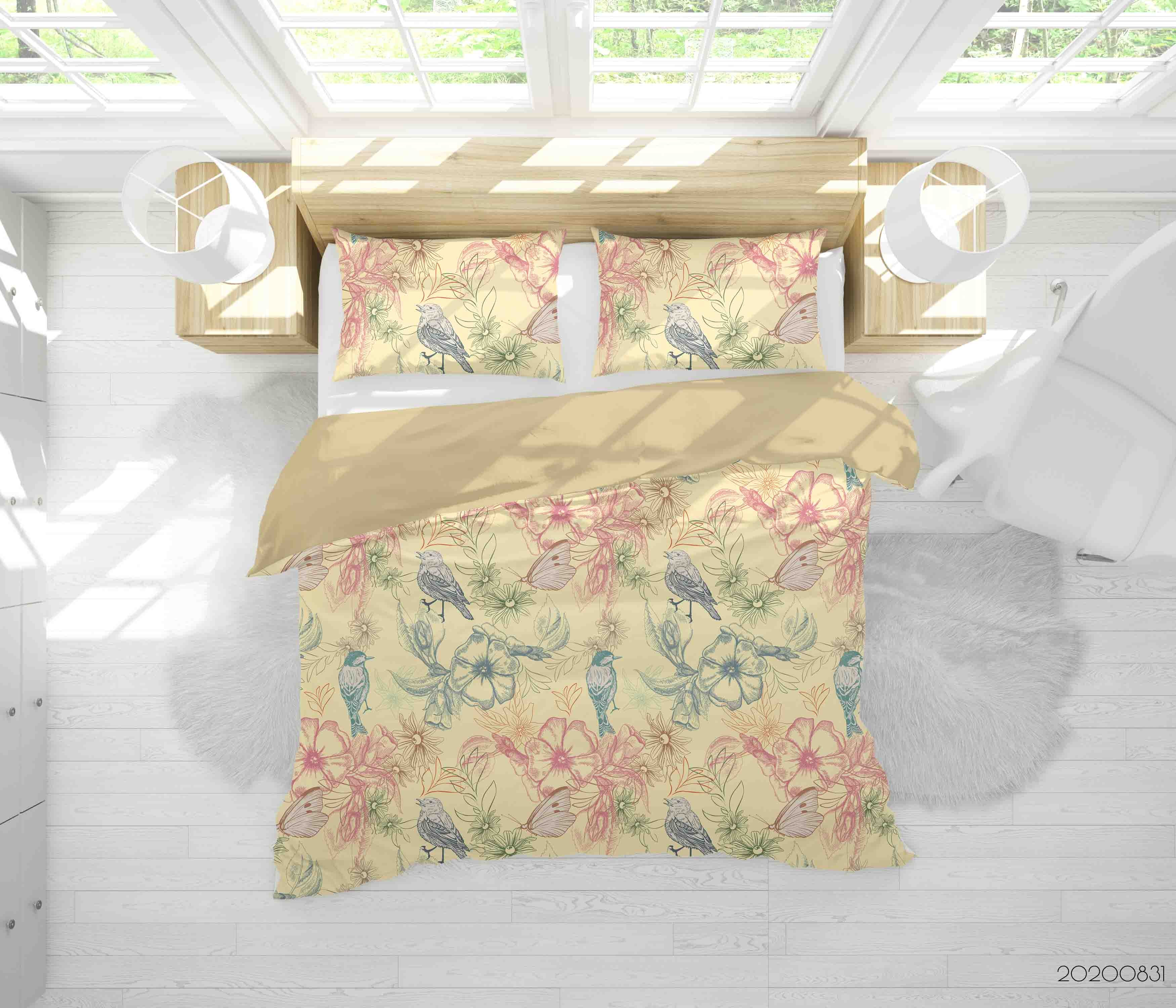 3D Hand Drawn Flowers Animals Quilt Cover Set Bedding Set Duvet Cover Pillowcases Wj 3439