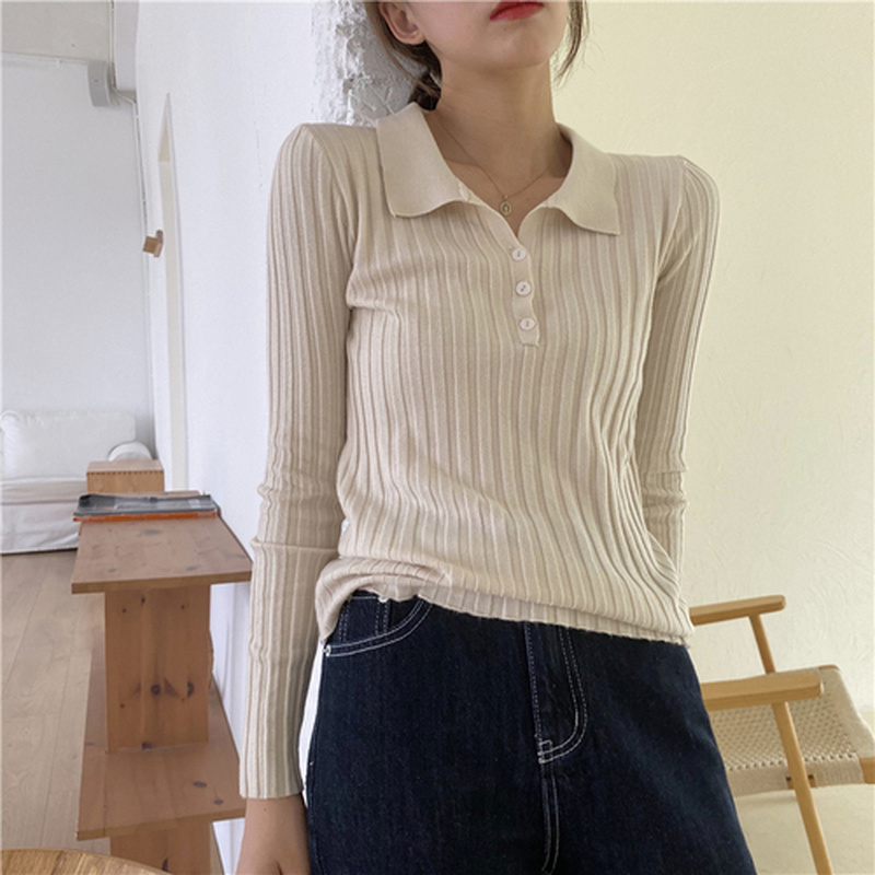 2022 Spring Winter Lapel Knitted Sweaters Female Long Sleeve Single-breasted Women’s Pullover Korean Slim Knitwear Chic 11320 alx