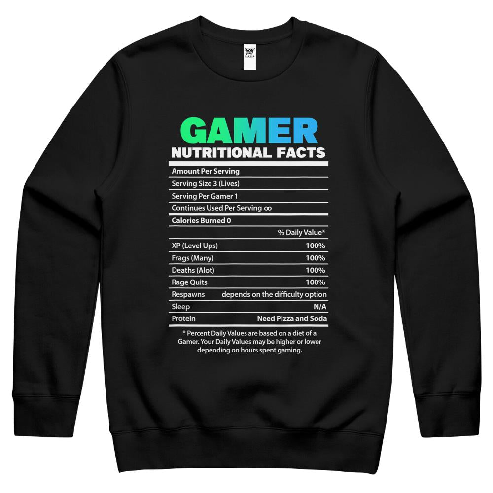 Nutritional Facts Shirt, Gamer Nutrition Facts Shirt, Gamer Nutritional Facts Funny Video Gaming Crewneck Sweatshirt