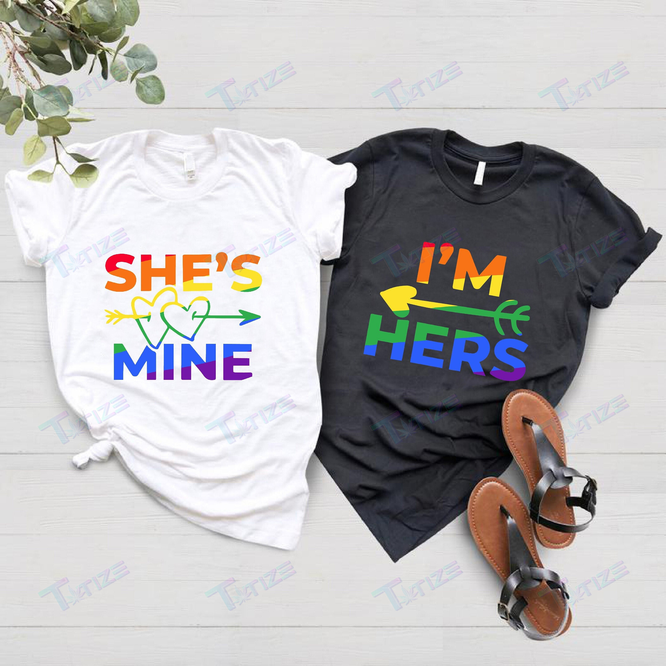 Lesbian Matching Shirts She’S Mine I’M Hers, Lgbt Couple Graphic Unisex T Shirt, Sweatshirt, Hoodie Size S – 5Xl