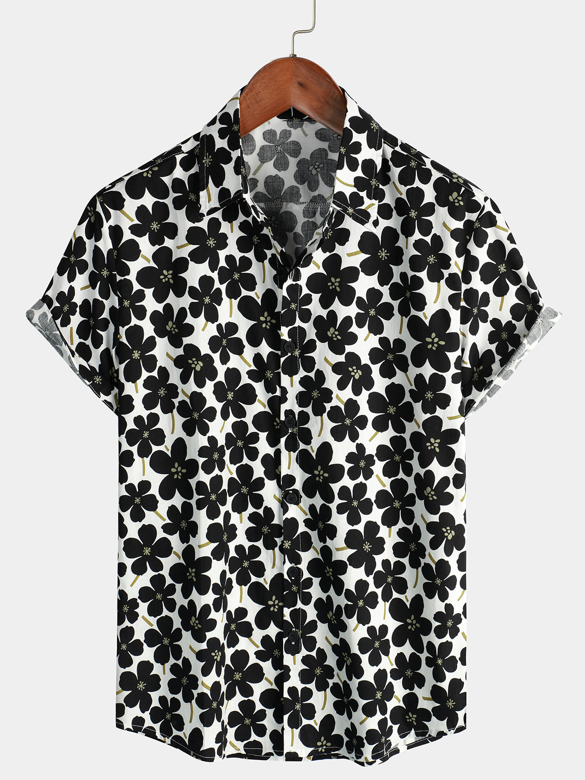 Casual Black Floral Button Up Holiday Flower Short Sleeve Hawaii Shirt Ha106926