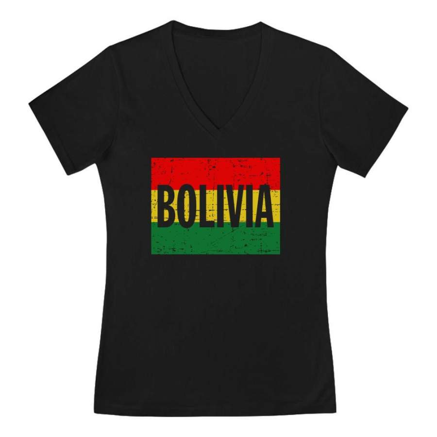 Bolivia Vintage Flag V-Neck Fitted Women T-Shirt