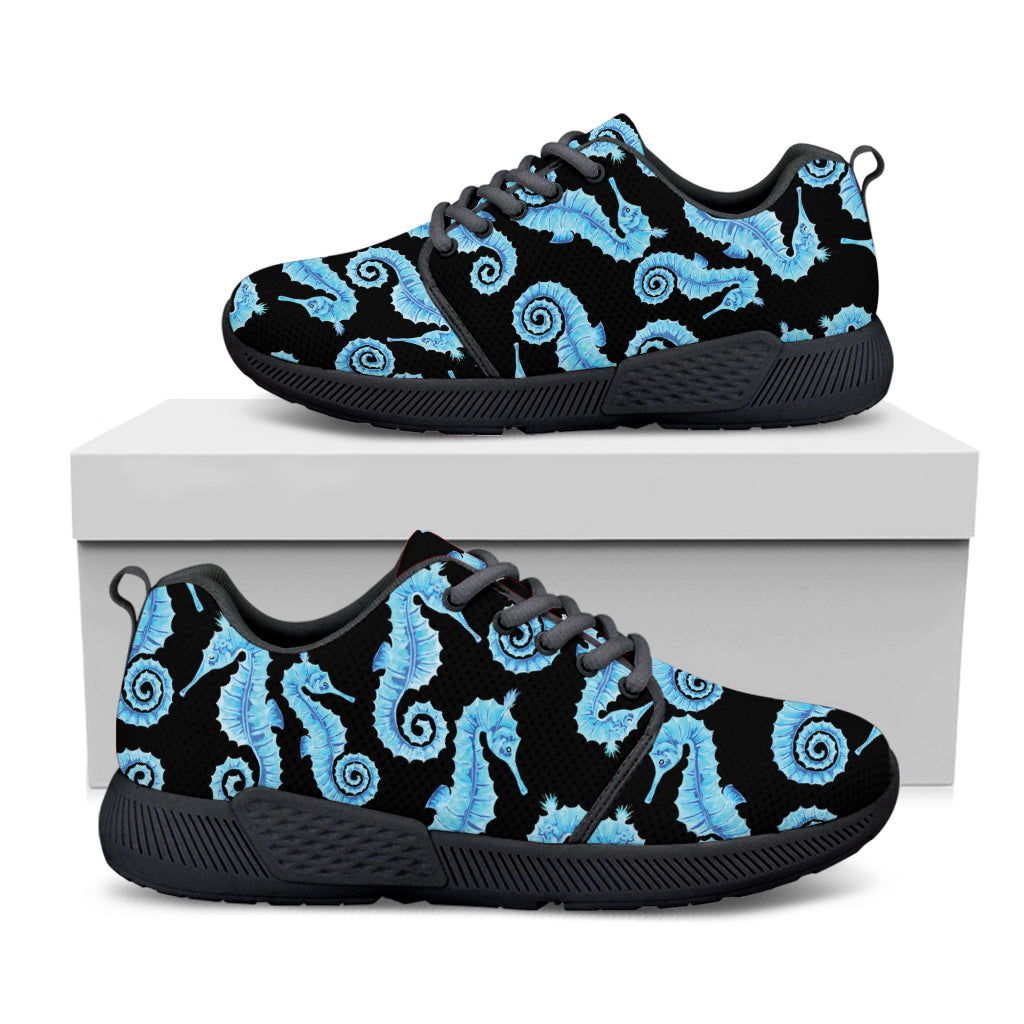 Watercolor Seahorse Pattern Print Black Athletic Shoes