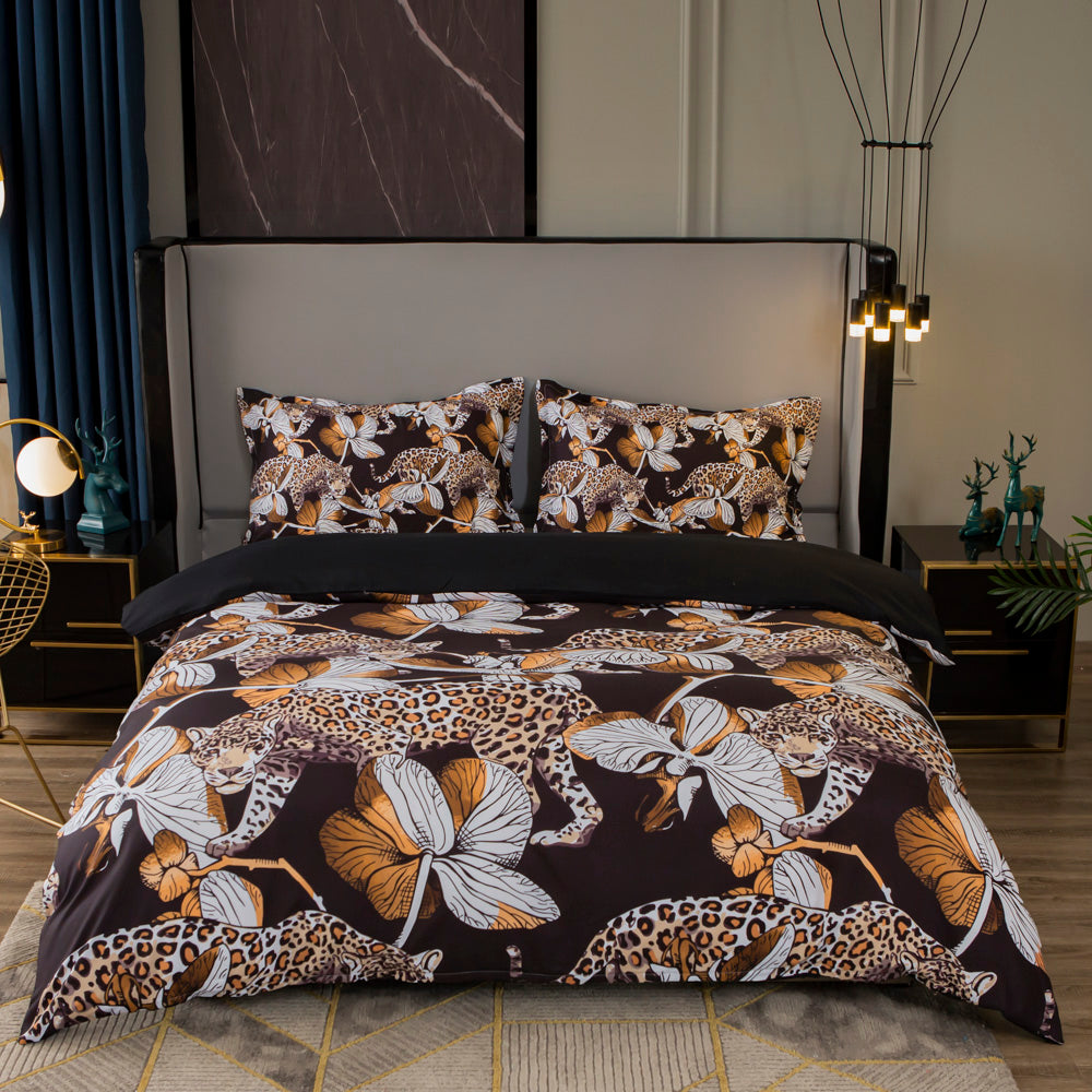 3D Hand Drawn Floral Animal Leopard Quilt Cover Set Bedding Set Duvet Cover Pillowcases 54