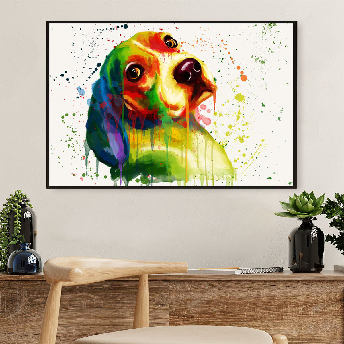 Beagle Dog Canvas Wall Art Prints | Watercolor Dog Painting | Home Décor Gift For Pocket Beagle Puppies Lover