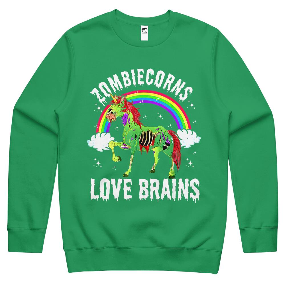Halloween Halloween Crewneck Sweatshirt, Halloween Shirts For Women Men, Halloween Crewneck Sweatshirt, Zombiecorns Love Brains Zombie Unicorn Rainbow Halloween Crewneck Sweatshirt