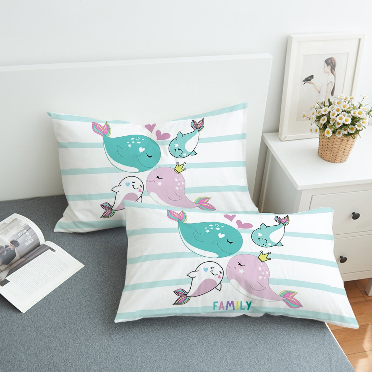 Whale Family Swzt2428 Pillowcase