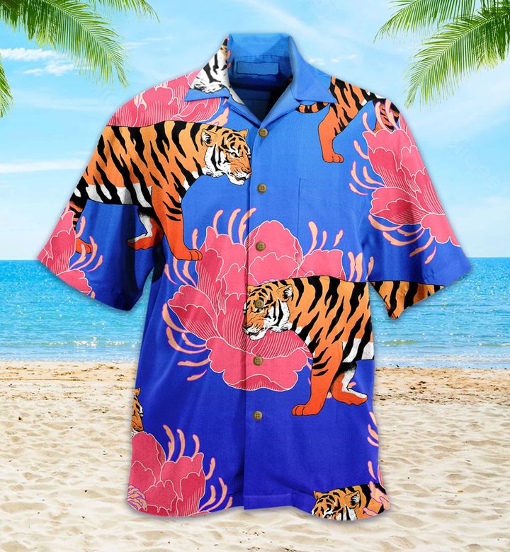 Tiger Flower Blue Hawaii Shirt Ha20146