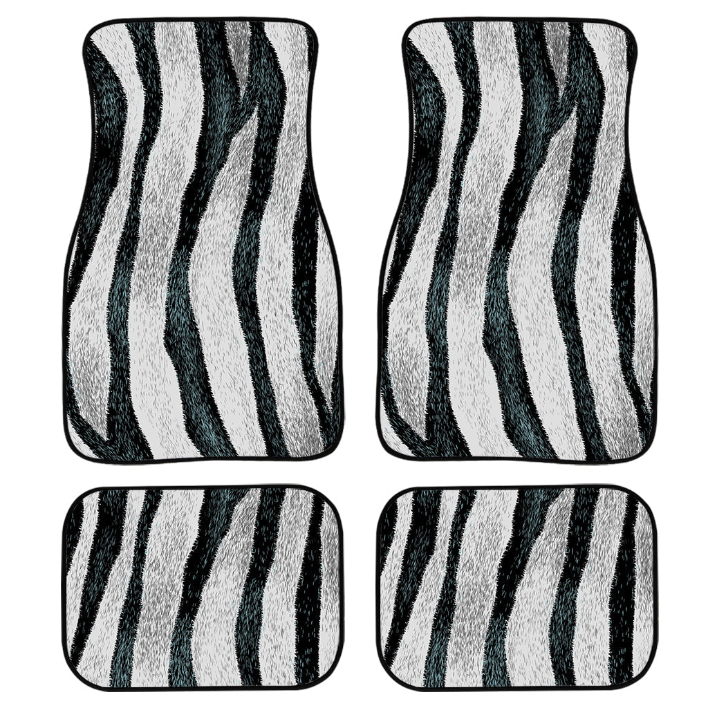 White Tiger Stripe Pattern Print Front And Back Car Floor Mats, Front Car Mat