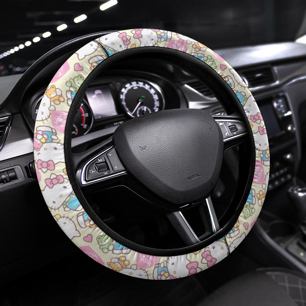 Yellow Hello Kitty Partern Steering Wheel Cover