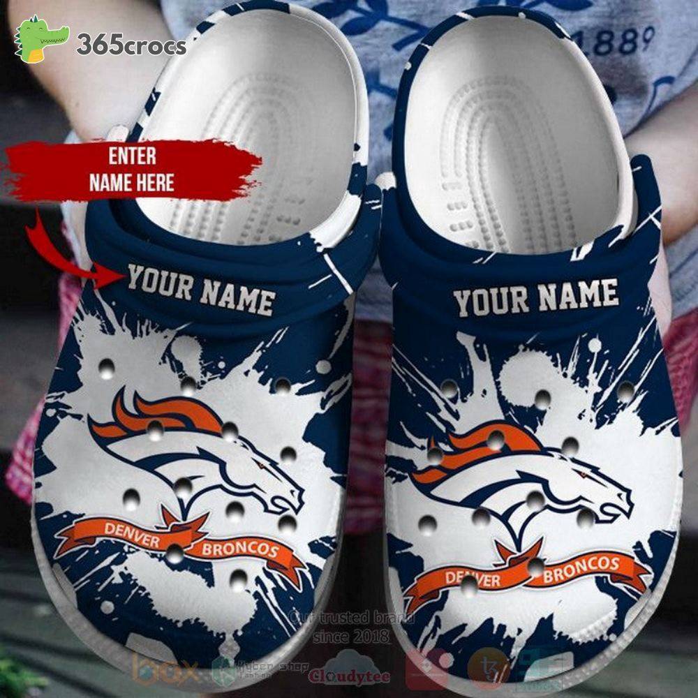 Denver Broncos Nfl Custom Name Navy-White Crocss Clog Shoes