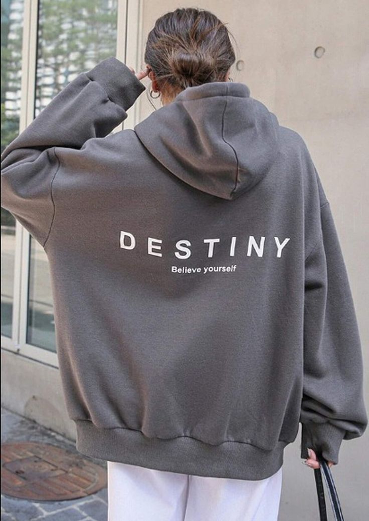 DESTINY Hoodie, Women Gray Oversize Hoodie, Trendy Sweatshirt