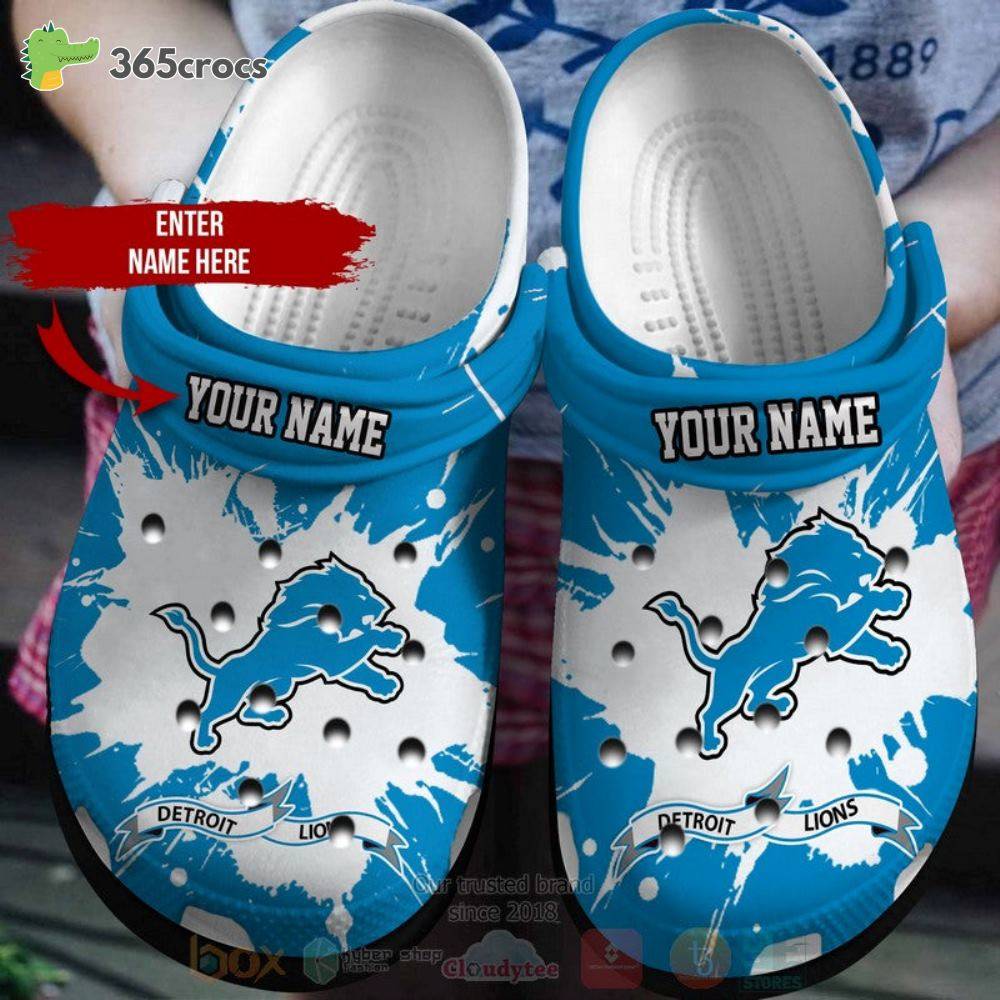 Detroit Lions Nfl Custom Name Blue Pattern Crocss Clog Shoes