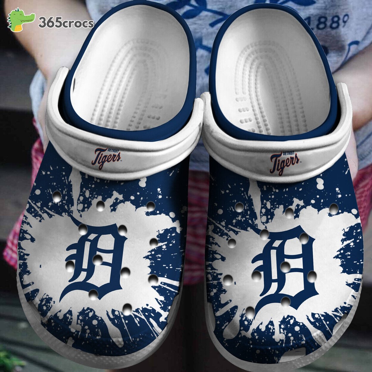 Detroit Tigers Baseball Team WhiteNavy Design on Premium Clog Shoes