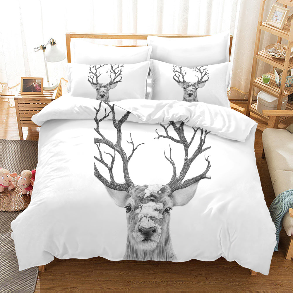 3D Animal Elk White Quilt Cover Set Bedding Set Duvet Cover Pillowcases 91