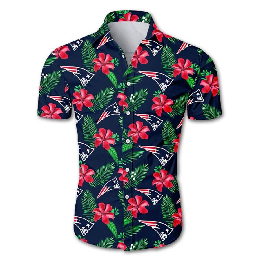 New England Patriots Hawaii All Over Print Floral Button Up Slim Fit Body Ha49860