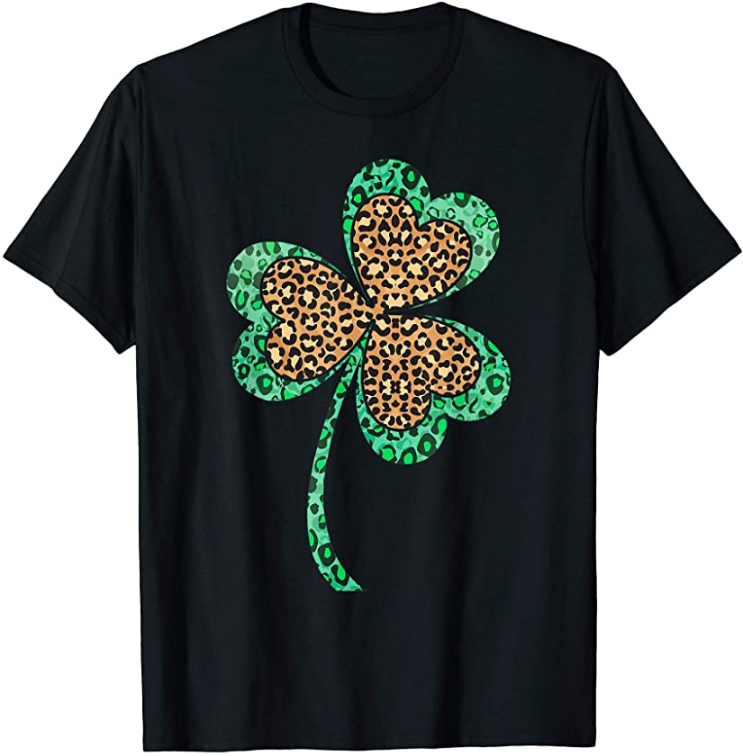 Cute Shamrock Leopard Print St Patricks Day Irish Pattern T-Shirt