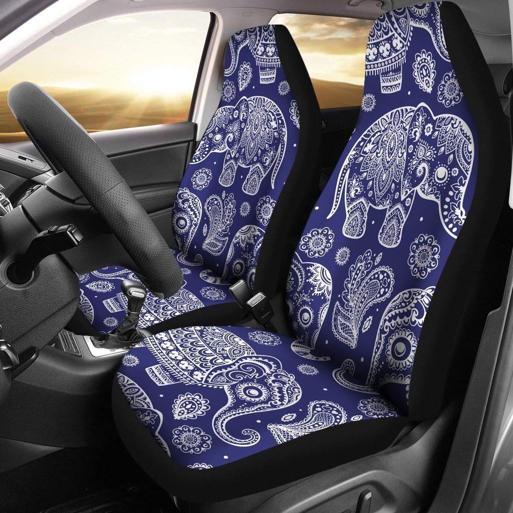 White Elephant Mandala Car Seat Covers Set 2 Pc, Car Accessories Car Mats Covers