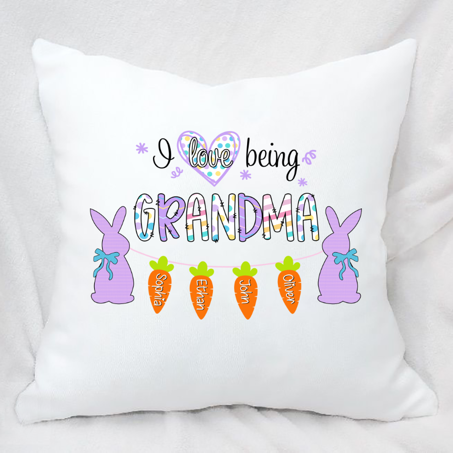 Personalized I Love Being Grandma With Grandkids Carrots Easter Bunny Indoor Pillow