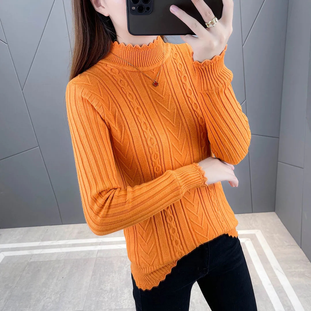 Autumn Women Sweater Pullover New Long Sleeve Knitwear Winter Fleece Warm Half Turtleneck Knit Sweater Jumper Base Shirt Female alx