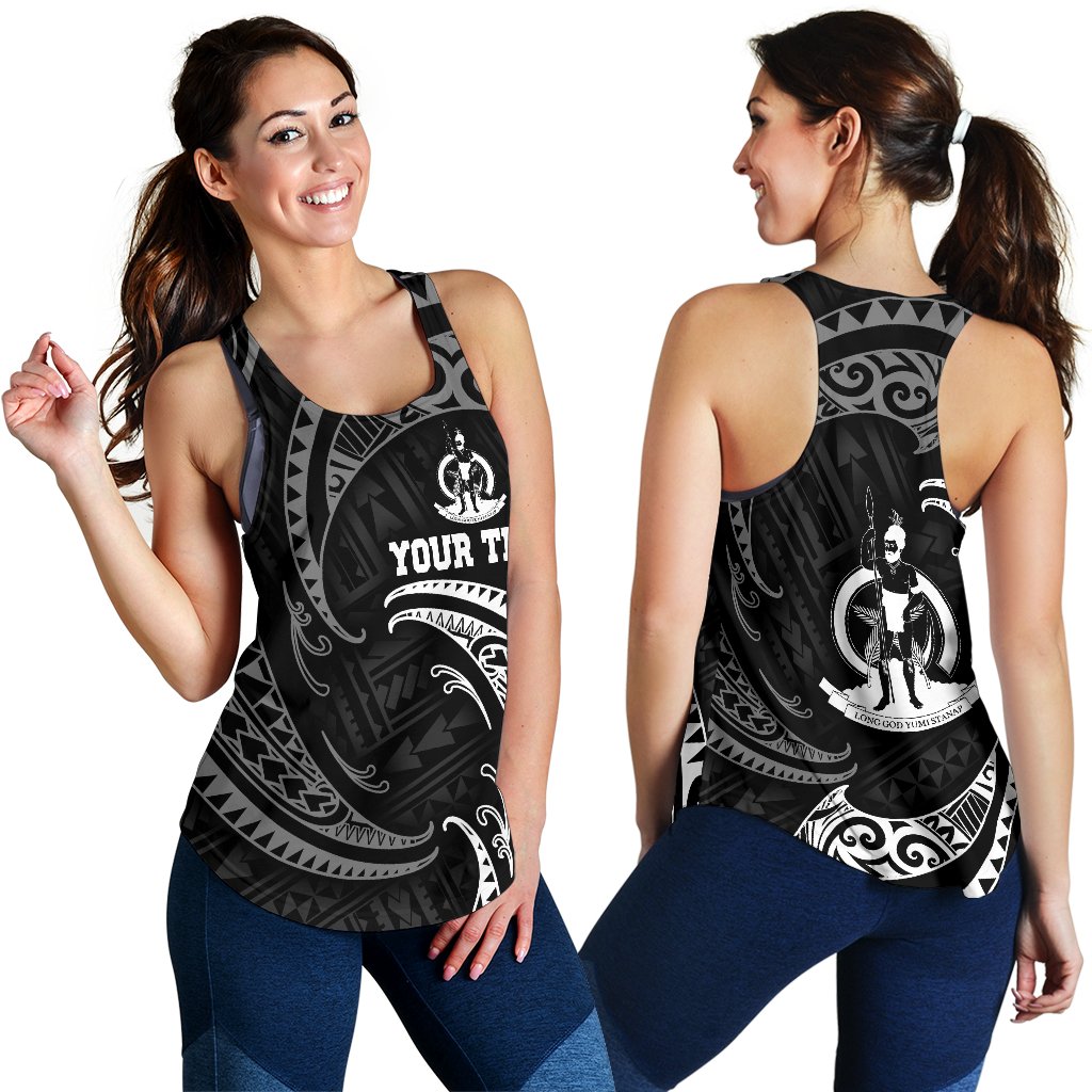 VanuatuPacific Custom Personalised Women’s Racerback Tank – White Tribal Wave – BN12