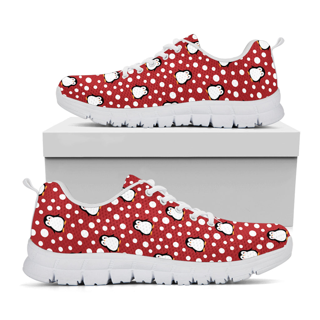 Red Snow Penguin Pattern Print White Sneakers