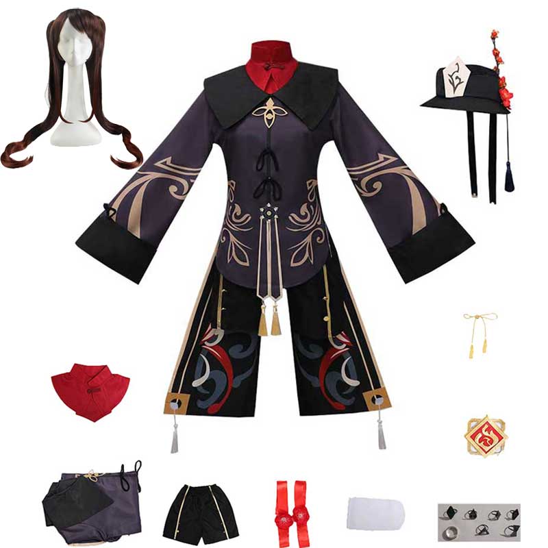 Women Girls Genshin Impact Hutao Cosplay Uniform Set Hu Tao Cosplay Wig Chinese Style Halloween Costumes alx