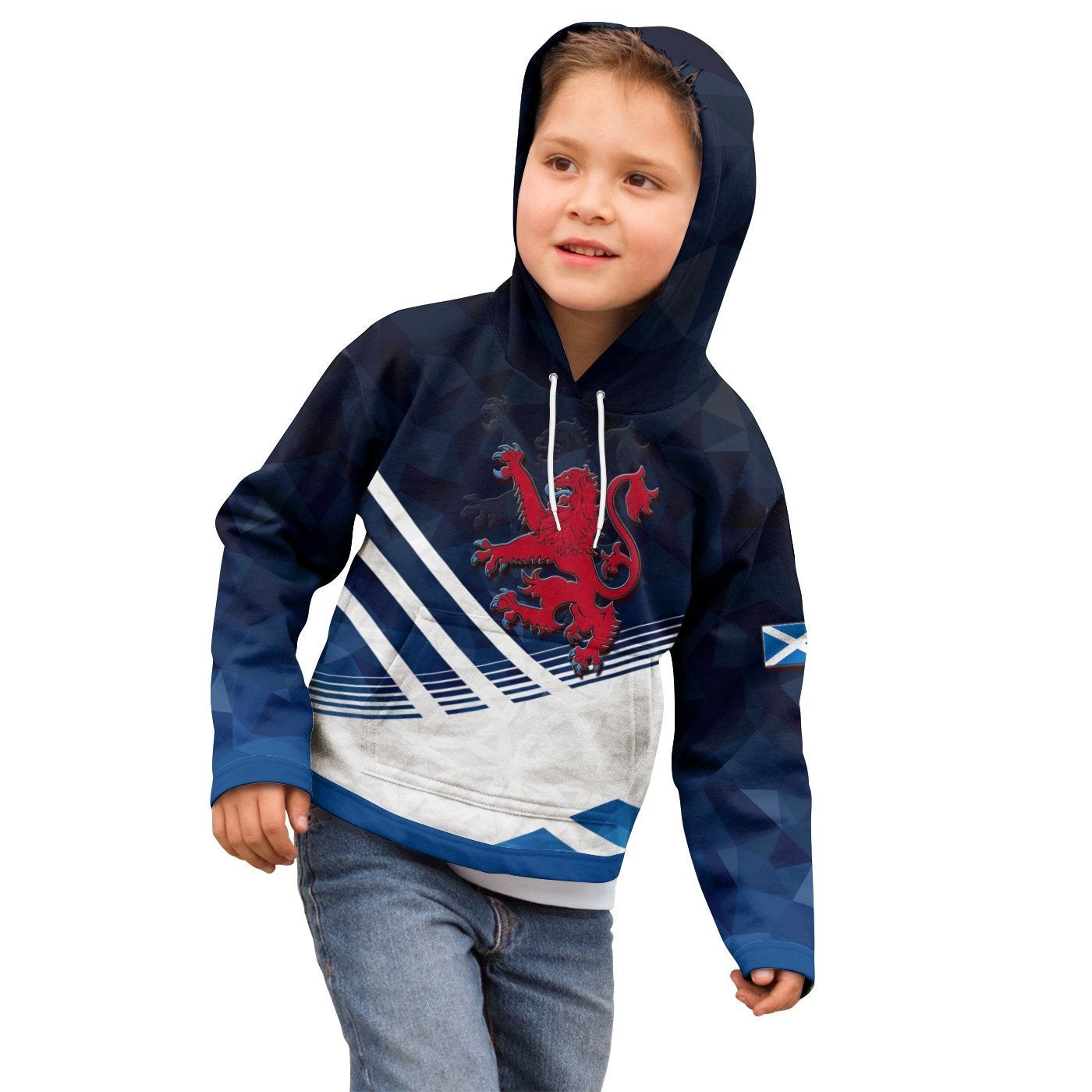 [Kid] Scotland Celtic Hoodie Scottish Flag Lion Polygon Style