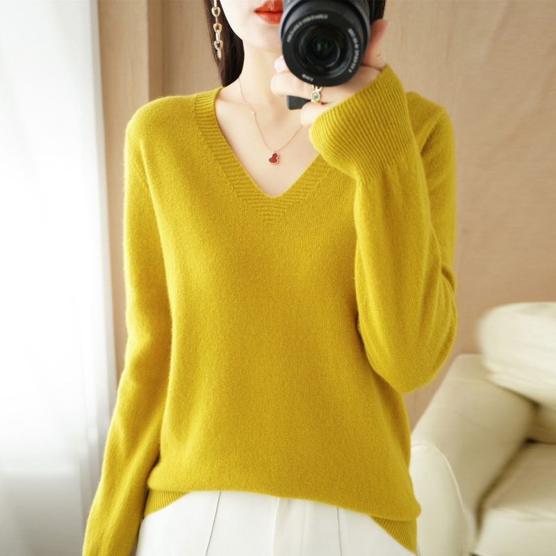 V-neck Knitted Sweater Women’s New Western Style Loose Large Size Top Pullover 2022 Long-Sleeved Spring Summer Bottoming Shirt alx