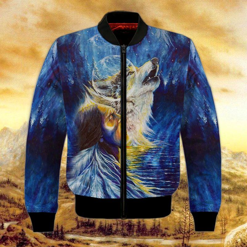 Native Wolf Under The Moon 3D Bomber