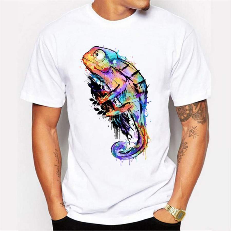 Summer lovely animal chameleon printed men’s t-shirt Hip hop Top Short sleeve Casual