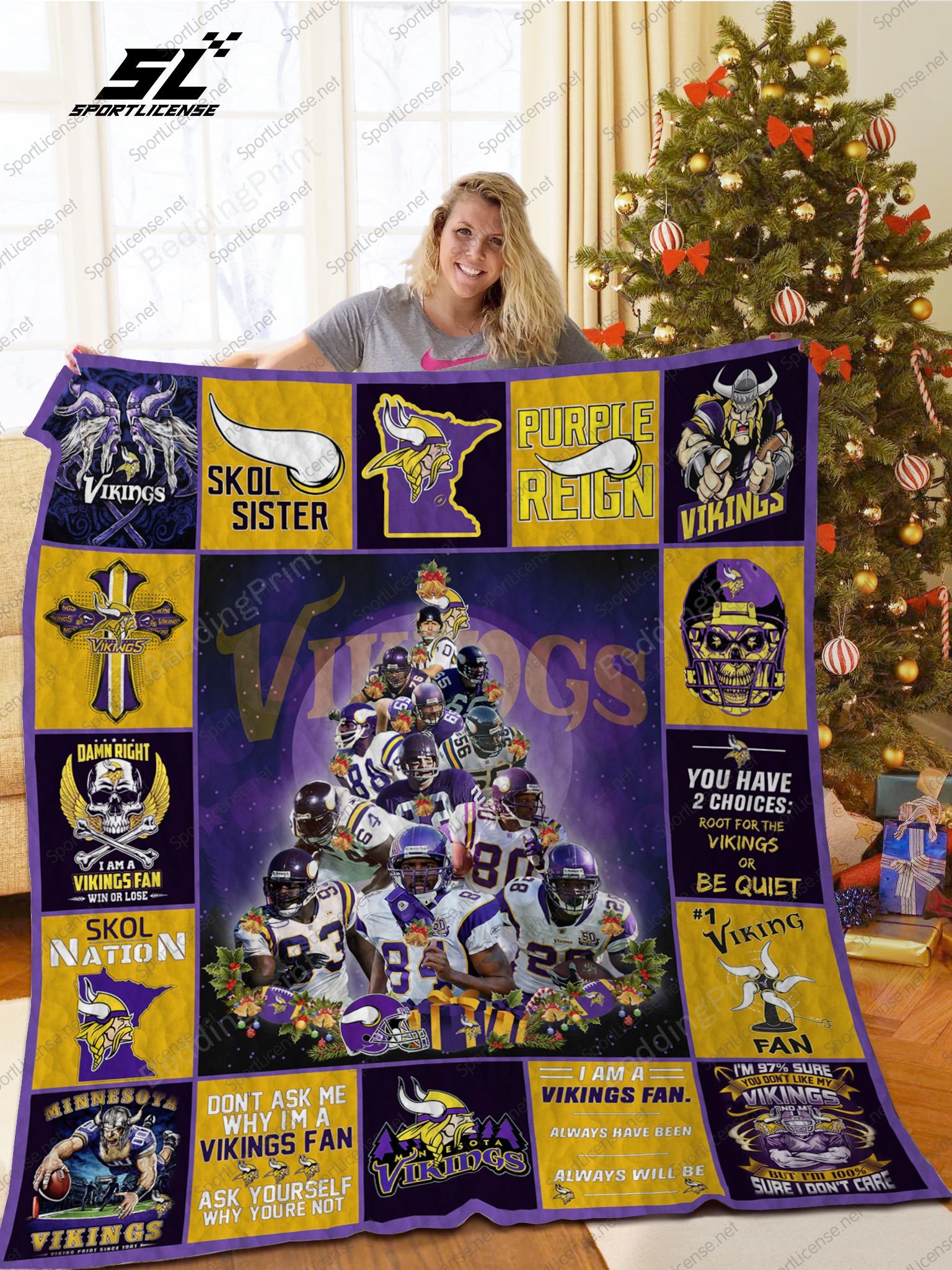 Minnesota Vikings Christmas Tree Quilt Blanket