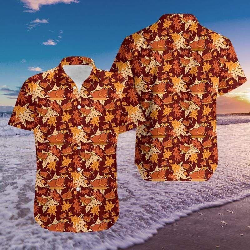 Autumn Thanksgiving Dinner Maple Leaf Aloha Hawaiian Shirt Colorful Short Sleeve Summer Beach Casual Shirt For Men And Women