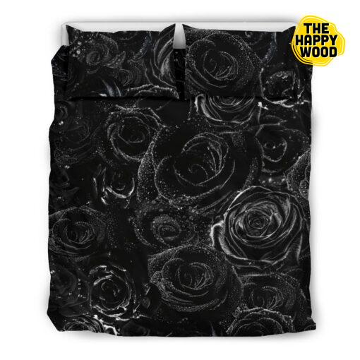 Black Rose Flower All Over Beauty Duvet Cover Bedding Set