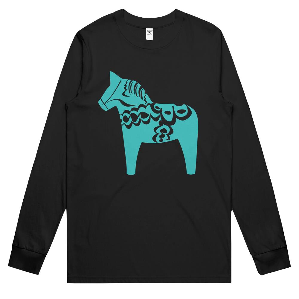 Swedish Dala Horse Shirt Blue Sweden Sverige Long Sleeve T Shirts