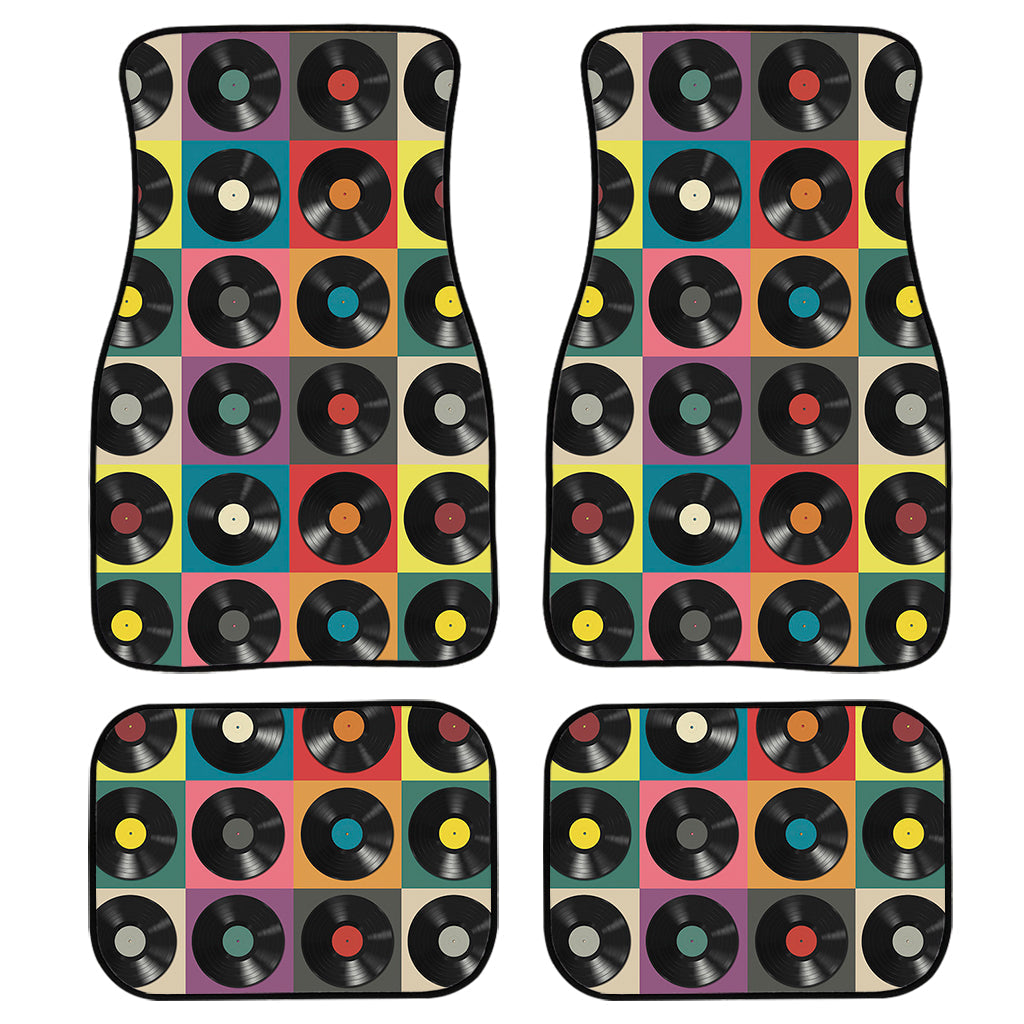 Vintage Vinyl Records Pattern Print Front And Back Car Floor Mats, Front Car Mat