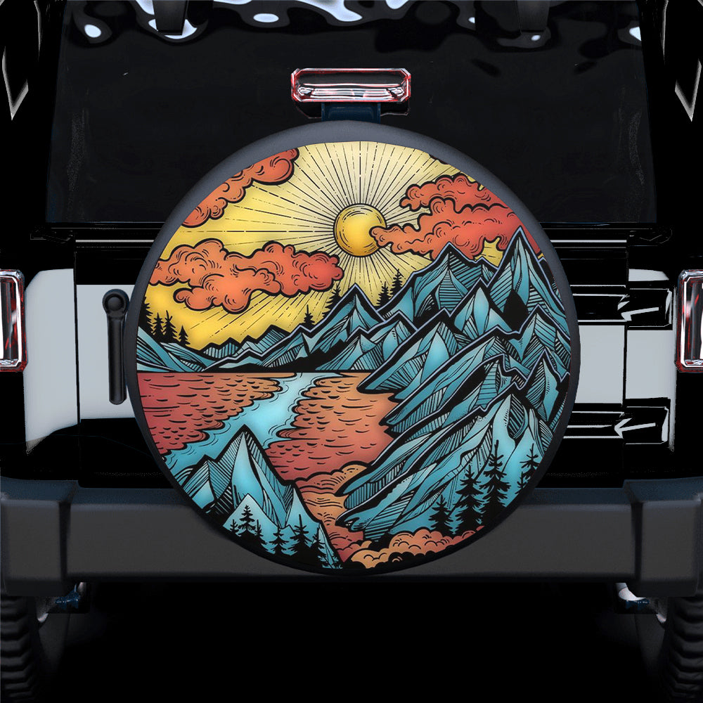 Mountain Is Calling Art Jeep Car Spare Tire Cover Gift For Campers