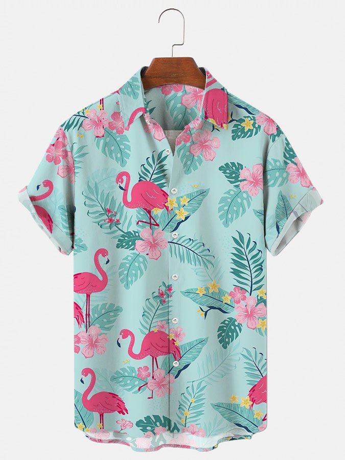 Mens Hawaii Shirt Aqua Blue Flamingo Holiday Series Shirts Tops Ha40608