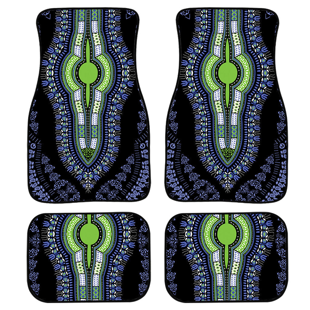 Blue And Black African Dashiki Print Front And Back Car Floor Mats, Front Car Mat