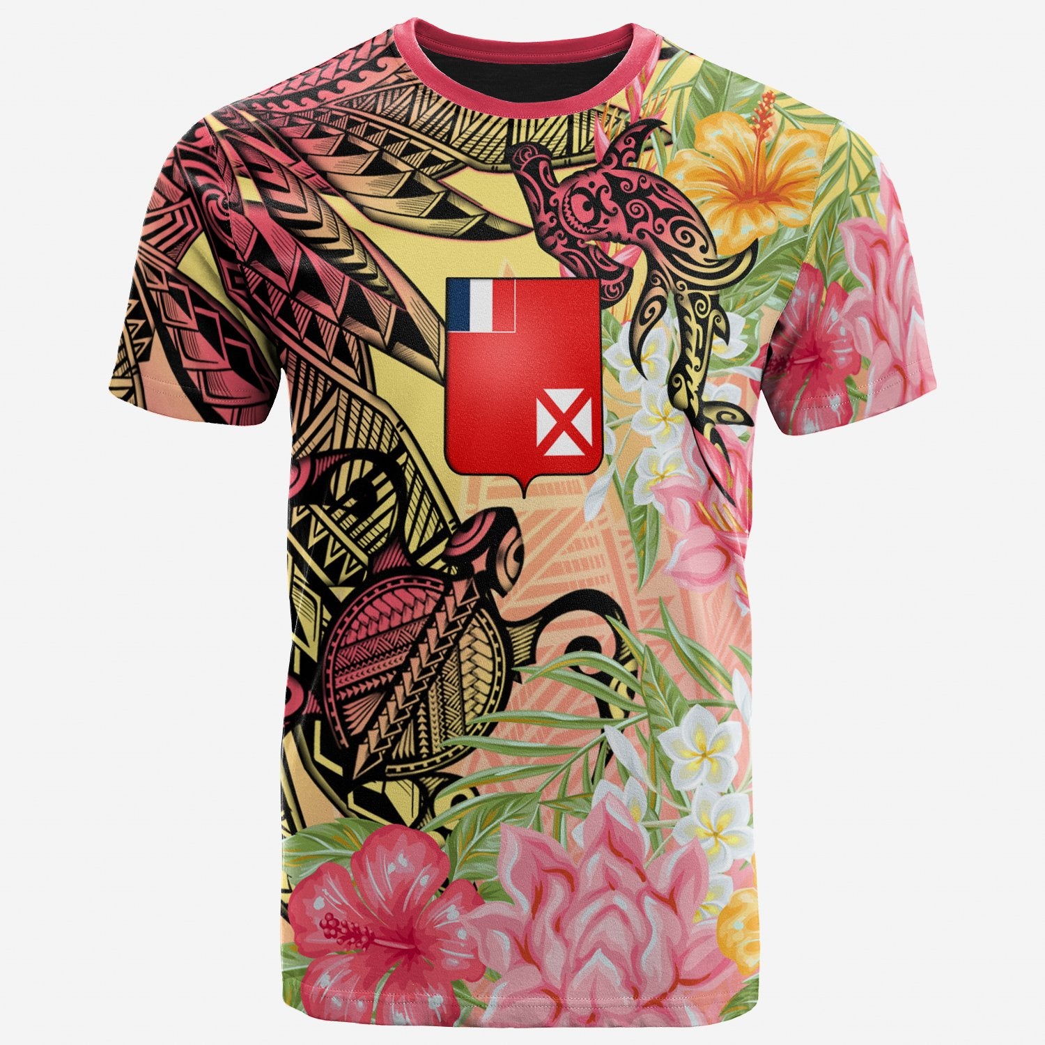 Wallis And Futuna T-Shirt – Flowers Tropical With Sea Animals