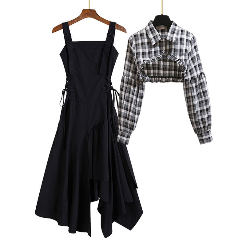 Black Suspender Dress 2021 Early Spring New Women’s Shirt Skirt Suit Two-piece Suit alx