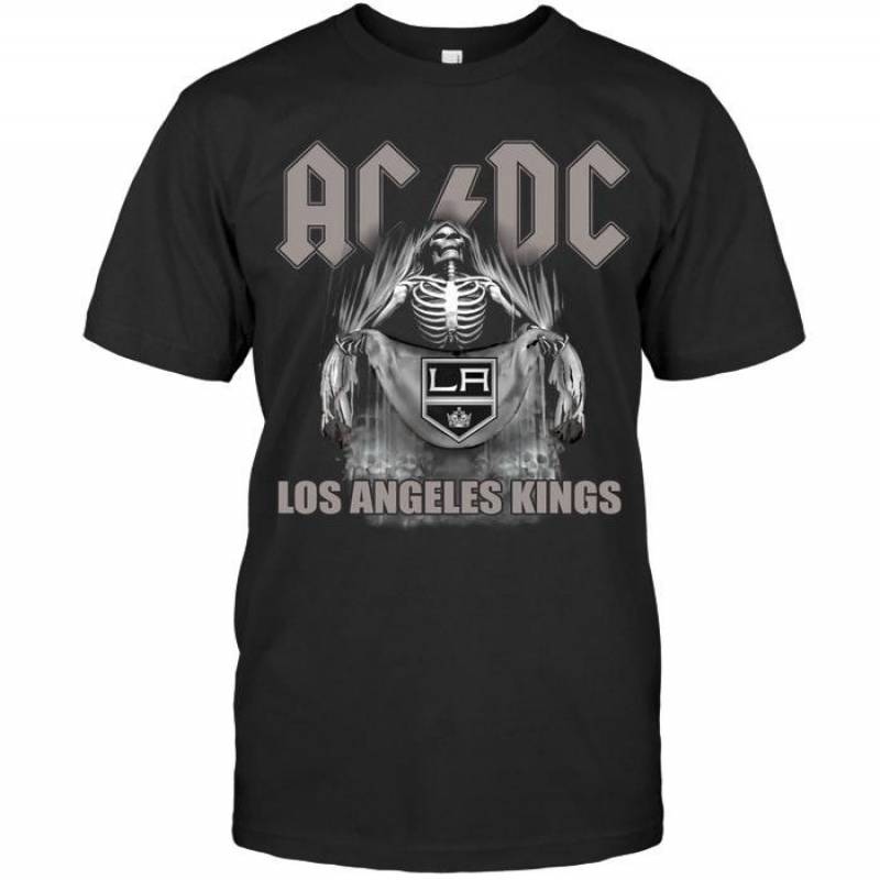 Ac dc skeleton holds Los Angeles Kings flag t shirt – gearpenguin.com